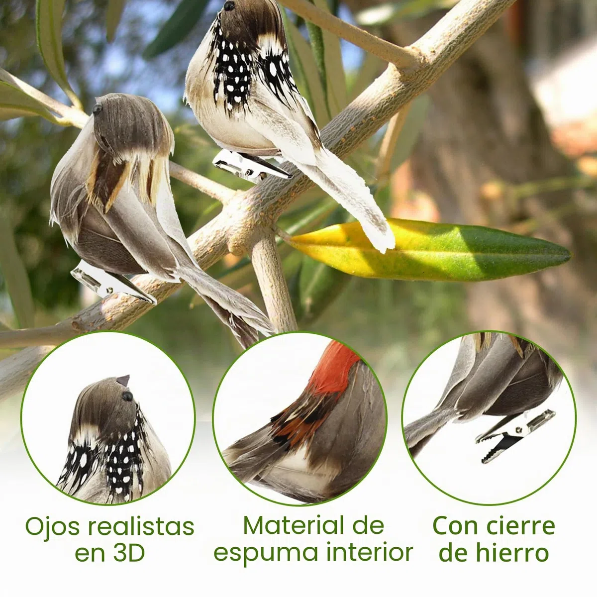 Tina.Win Pajaros Decorativos con Pinza 6 Pcs，PáJaros De ImitacióN con Plumas，PáJaro Artificial para Manualidades DIY DecoracióN JardíN Casa Adorno De Fiesta Boda
