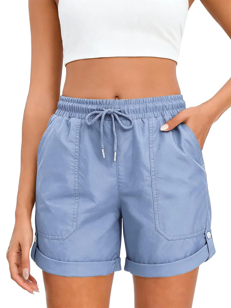 JFAN Mujer Pantalones Cortos Verano Short Mujer Elegant Suelto y Cómodo Pantalones con Cordón Ajustable y Bolsillos S-XL