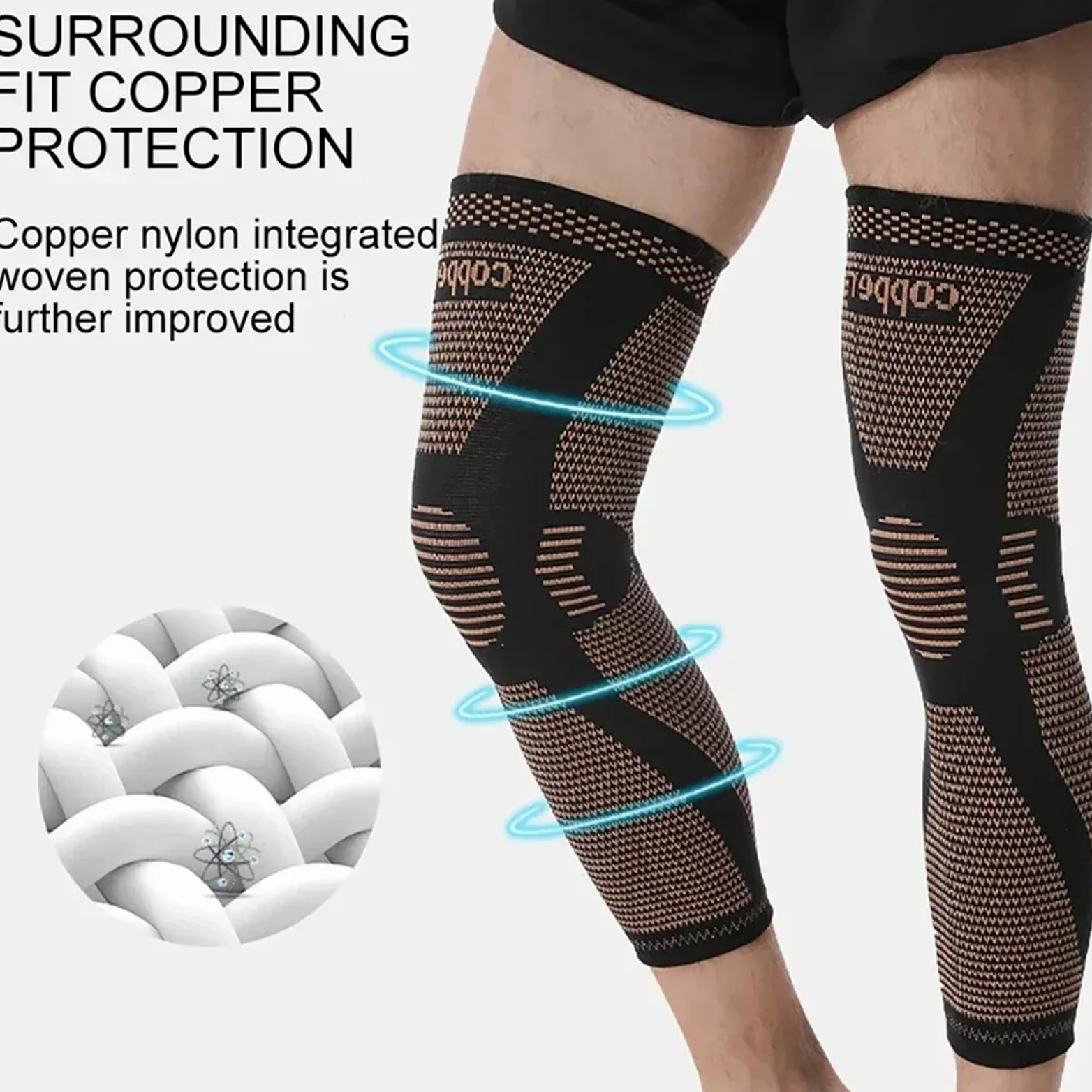 Manga de compresión pierna completa, rodilleras cobre, soporte for muslo y pantorrilla, artritis, 20-30 mmHg, reduce la inflamación las venas varicosas Adecuado para correr