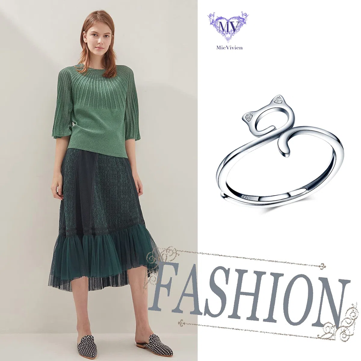 Anillo de mujer de plata 925 – Anillo en Forma de Gato Ajustable Anillo Gatito para Mujeres Chica Niña