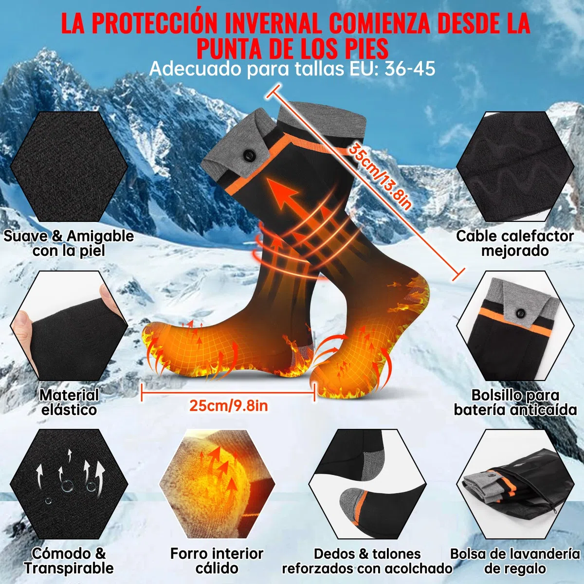 YOOHBERRYS Calcetines Calefactables, Calcetines Termicos con 8500mAh Recargable Batería, App Control Temperatura Máxima 70 Grados, Calcetín Calefactor Electricos para Sci, Campeggio, Ciclismo