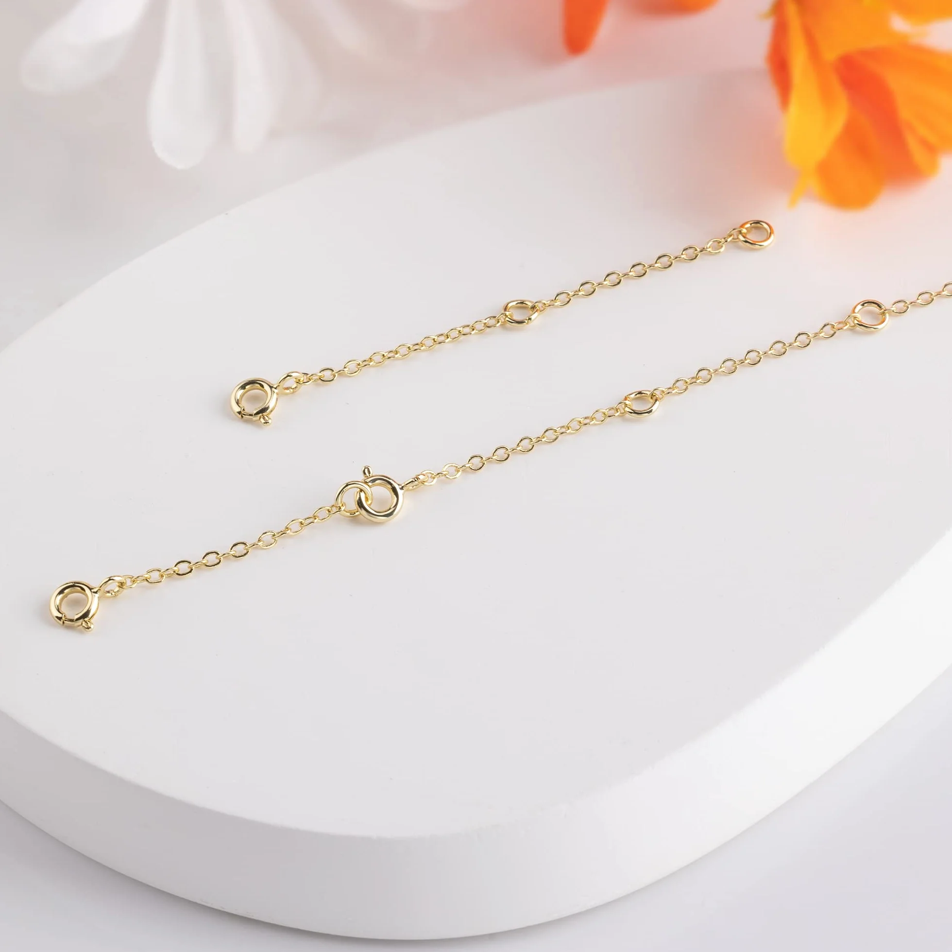 ALEXCRAFT Extensión de cadena de oro rosa, 3 unidades, chapado en oro rosa de 14 quilates, cadena de extensión para tobillo, pulsera, cadena de extensión de oro rosa para fabricación de joyas