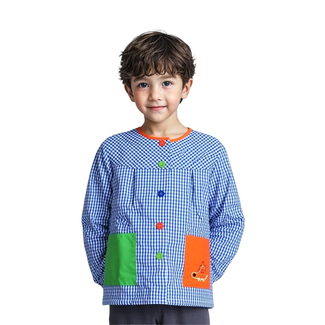 Panda Home Bata Escolar Infantil Multicolor Babi Infantil de Cuadros Bordado de Nombre