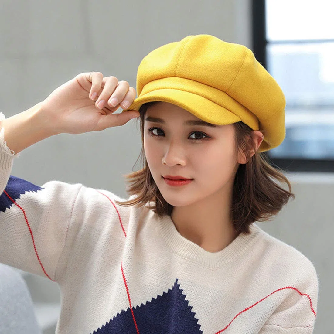 Boinas para Mujer Lana Boina Clásico Color Sólido Casual Gorra de Visera Sombreros Otoño Invierno Navidad de Regalo