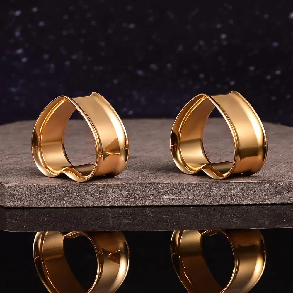 Vankula Dilataciones Orejas 1 Pare Tunel tapones Expansaor Doble Acampanados Corazón acero inoxidable Oreja piercing de joyería para Mujer Hombre 8mm a 25mm