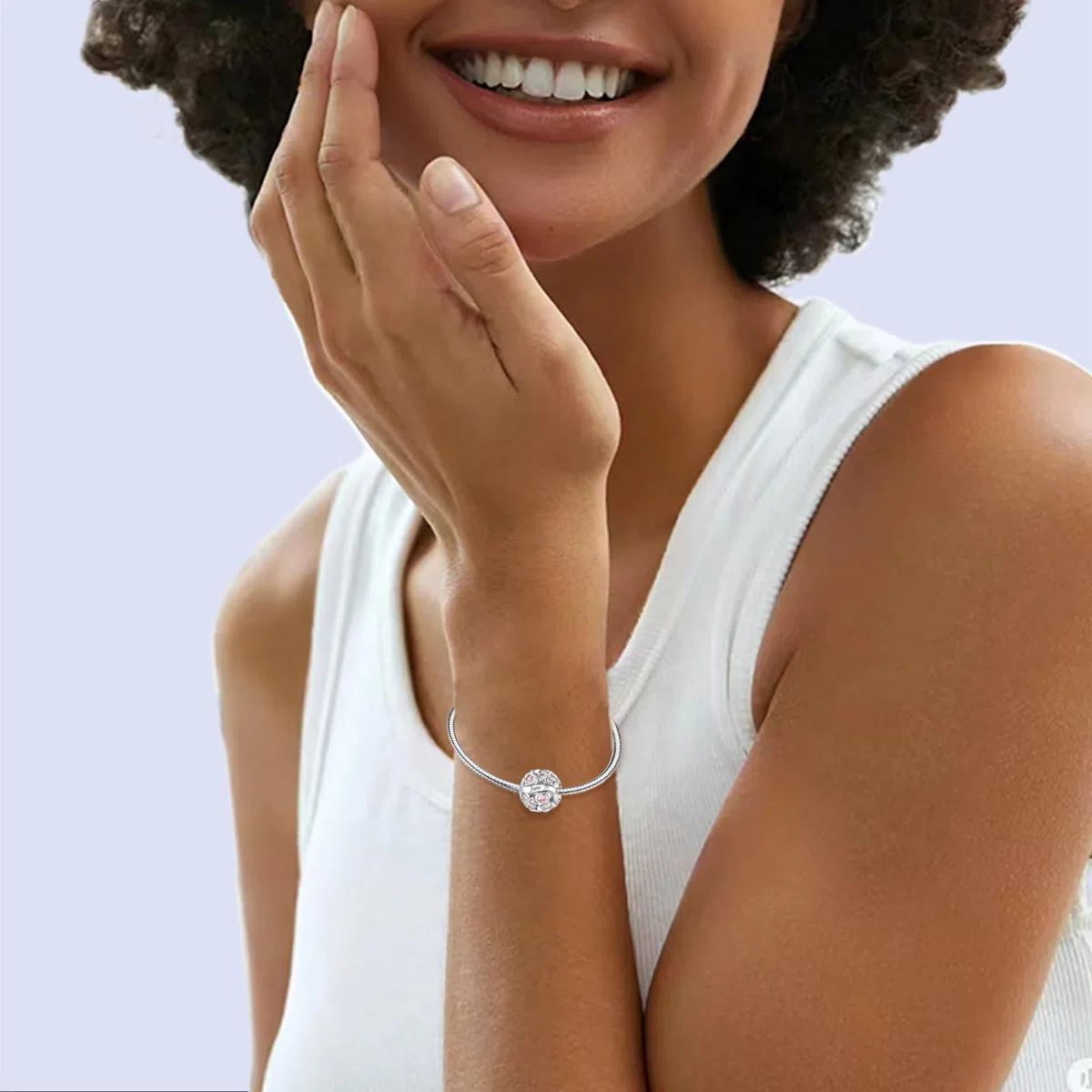 LNQOBU Colgante de plata 925 Birthstone Charms Abalorios,Dije Trébol de la Suerte Heart Pendant,Regalo de Cumpleaños, Joyas para Mujer