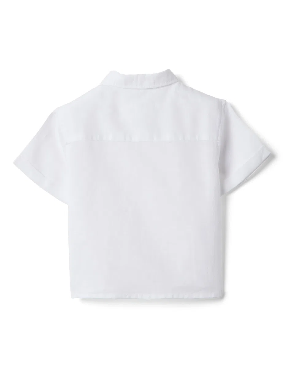 OVS Kids Camisa Blanca de niño en Mezcla de Lino y algodón Ajuste Regular