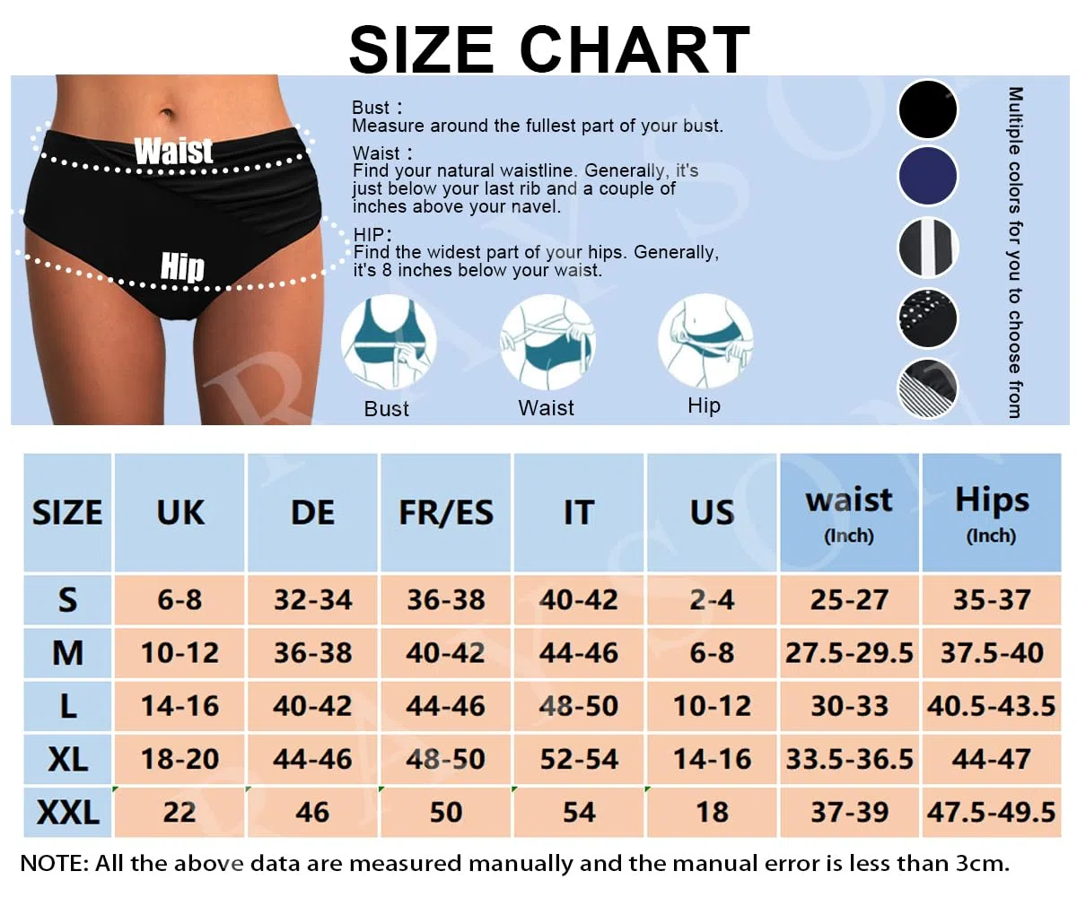 Rayson Braguitas de Bikinis Mujer Cintura Alta Ruched Rayas Parte de Abajo Bikini Vientre Plano Trajes de Baño Mujer