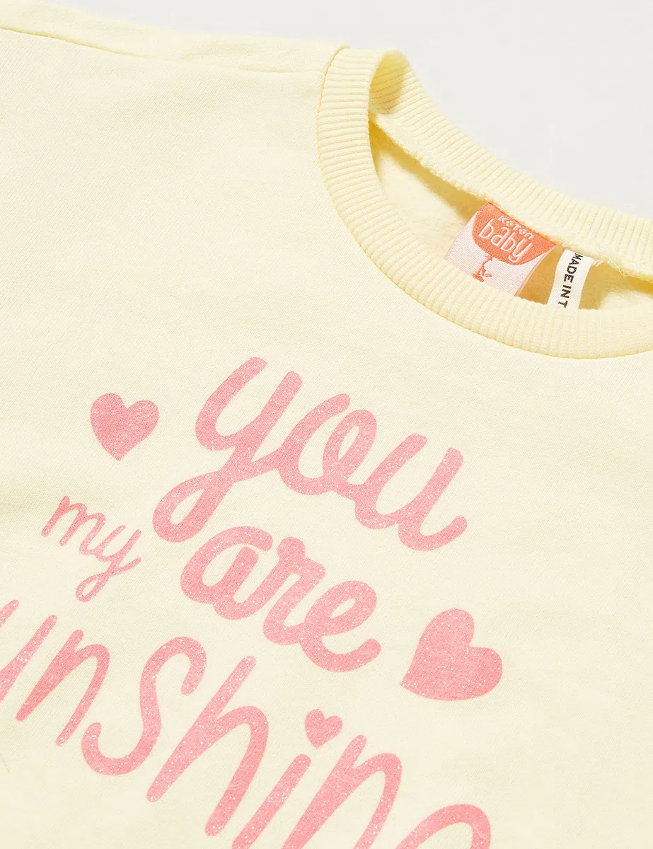 Koton Ruffled Sweatshirt Printed Long Sleeve Crew Neck Brushed Interior, Sudadera bébé Filles, Yellow (151),