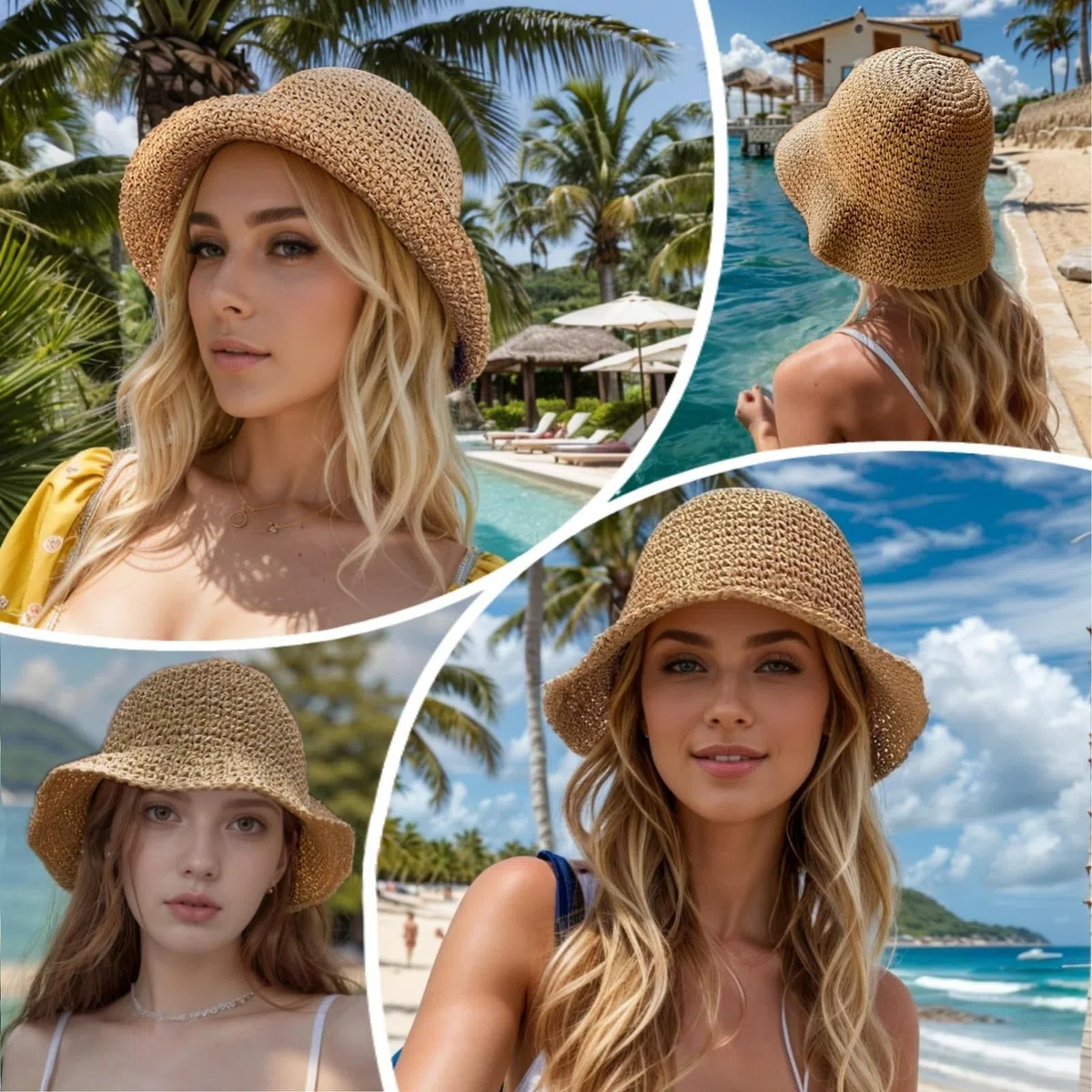 Floppy Grandes Sombreros de Paja para Playa de Mujer Sombreros de Sol de Verano Plegables para Viaje Fedora de Paja Sombrero de Cubo para Mujer