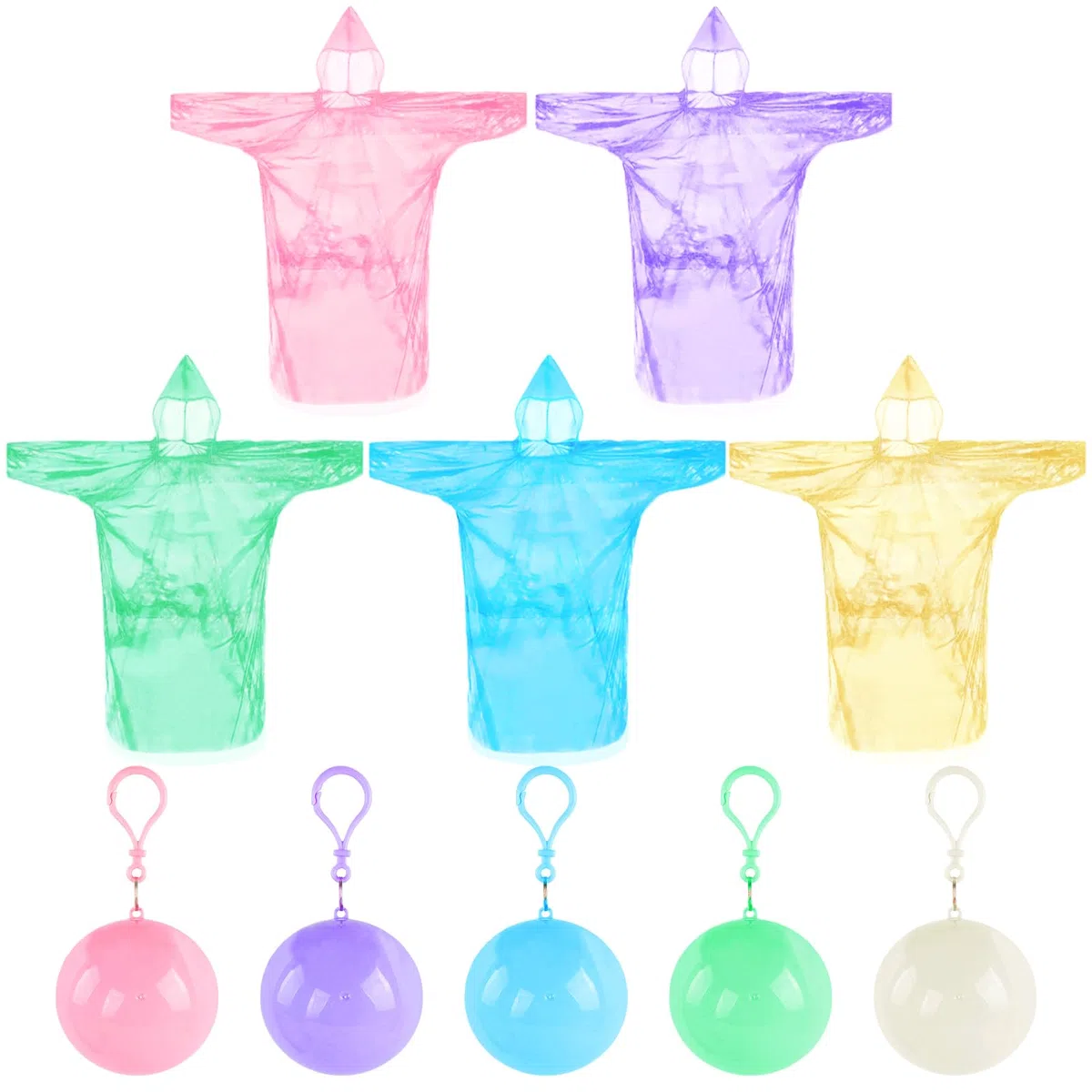 Chubasqueros Impermeable, 5 Pcs Poncho de Lluvia Desechables Portátil, Chubasquero Emergencia, Ponchos Impermeables con Capucha y Mangas, para Hombre Mujer Viajes Concierto Exteriores