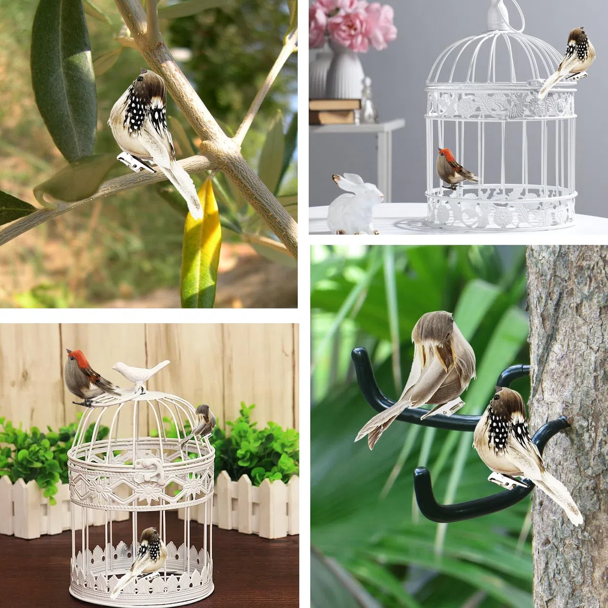 Tina.Win Pajaros Decorativos con Pinza 6 Pcs，PáJaros De ImitacióN con Plumas，PáJaro Artificial para Manualidades DIY DecoracióN JardíN Casa Adorno De Fiesta Boda