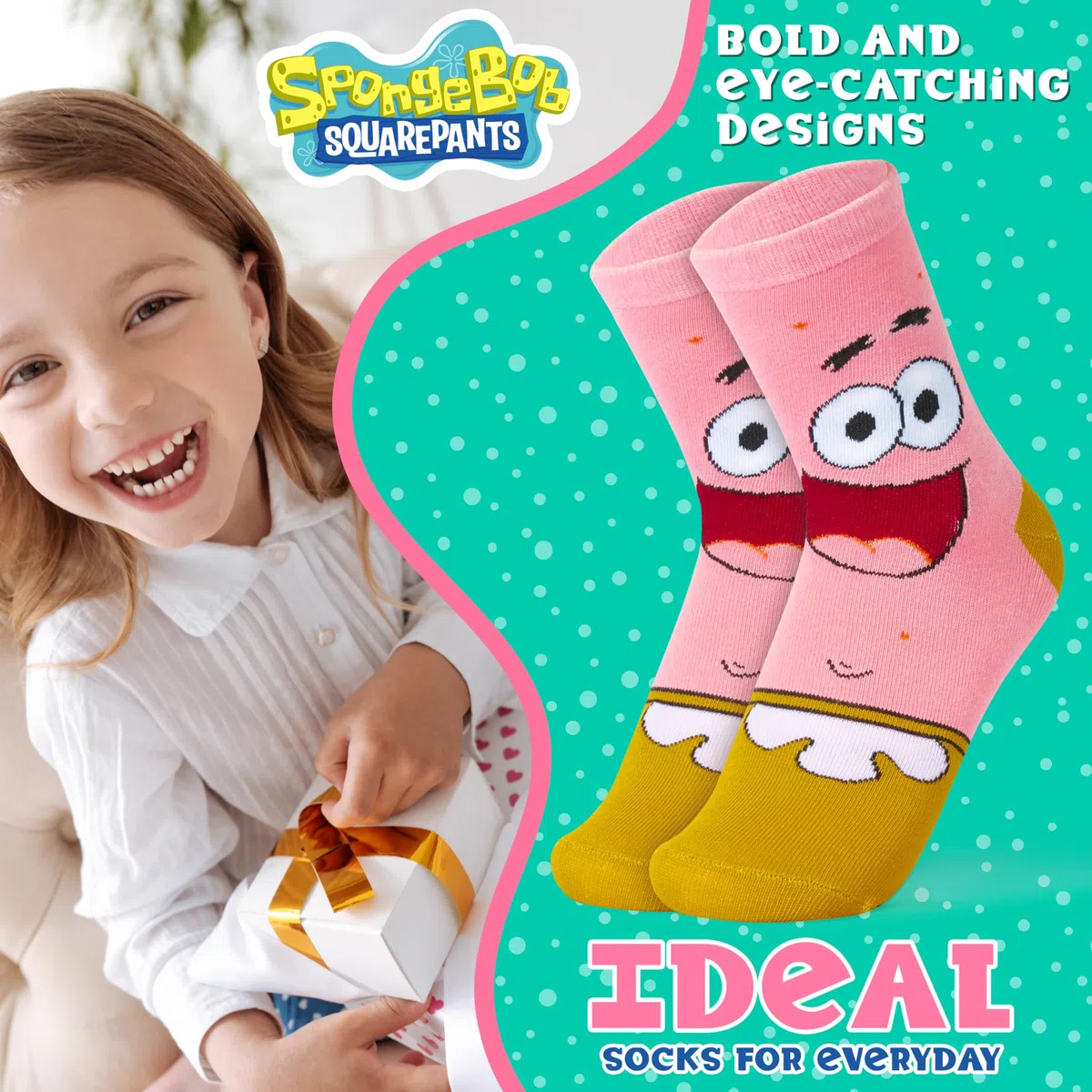SPONGEBOB SQUAREPANTS Calcetines Bob Esponja Niños, Pack de 5 Calcetines Divertidos y Transpirables, Regalo Ideal, Dibujos Animados