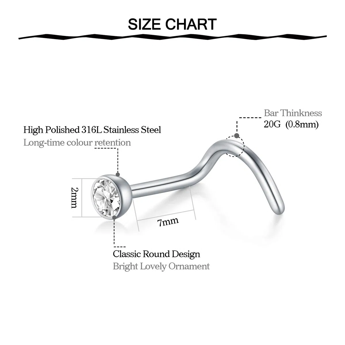 Funseedrr 12-16pcs Piercing Nariz Acero Quirurgico 20G 0,8mm Tornillo Nariz Plata Nariz Piercing Pernos