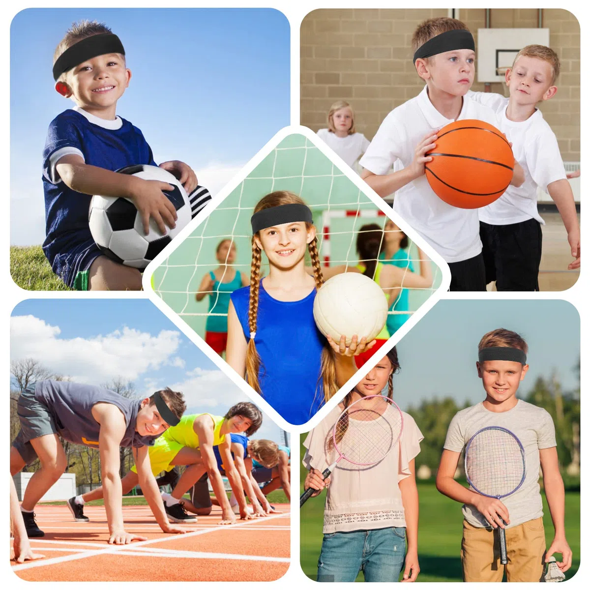 WLLHYF 2Pcs Sports Headbands Kids Athletic Sweatbands Elastic Breathable Wicking Hairband Football Headbands Sweat Absorbing Workout Headbands for Youth Boys Girls Basketball Running Exercise