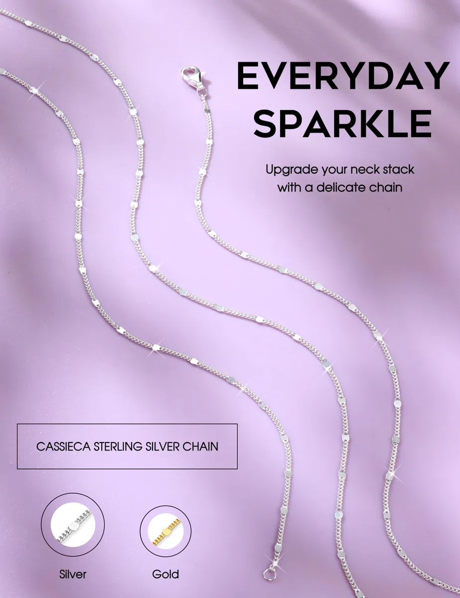 CASSIECA Cadena de Plata Mujer 925 Ley Cadenas de Oro 18K Chapado Gargantilla Discos Collar Cadena 1,2mm sin Colgante Fina Robusto 41/46/51/56/61cm