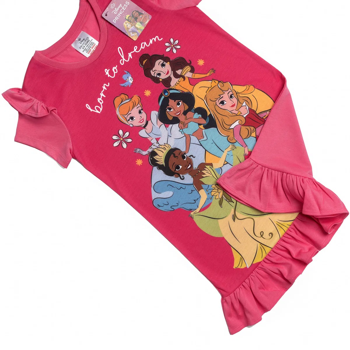 Disney Camisón de princesa para niñas, con volantes, Cenicienta, Belle, Tiana, Jasmine, Aurora, pijama