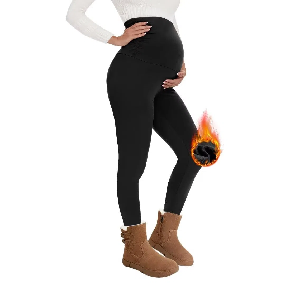 QGGQDD Leggings térmicos de maternidad para mujer, cintura alta, cálidos, para embarazo, invierno, para el hogar, deportes, Negro , XL
