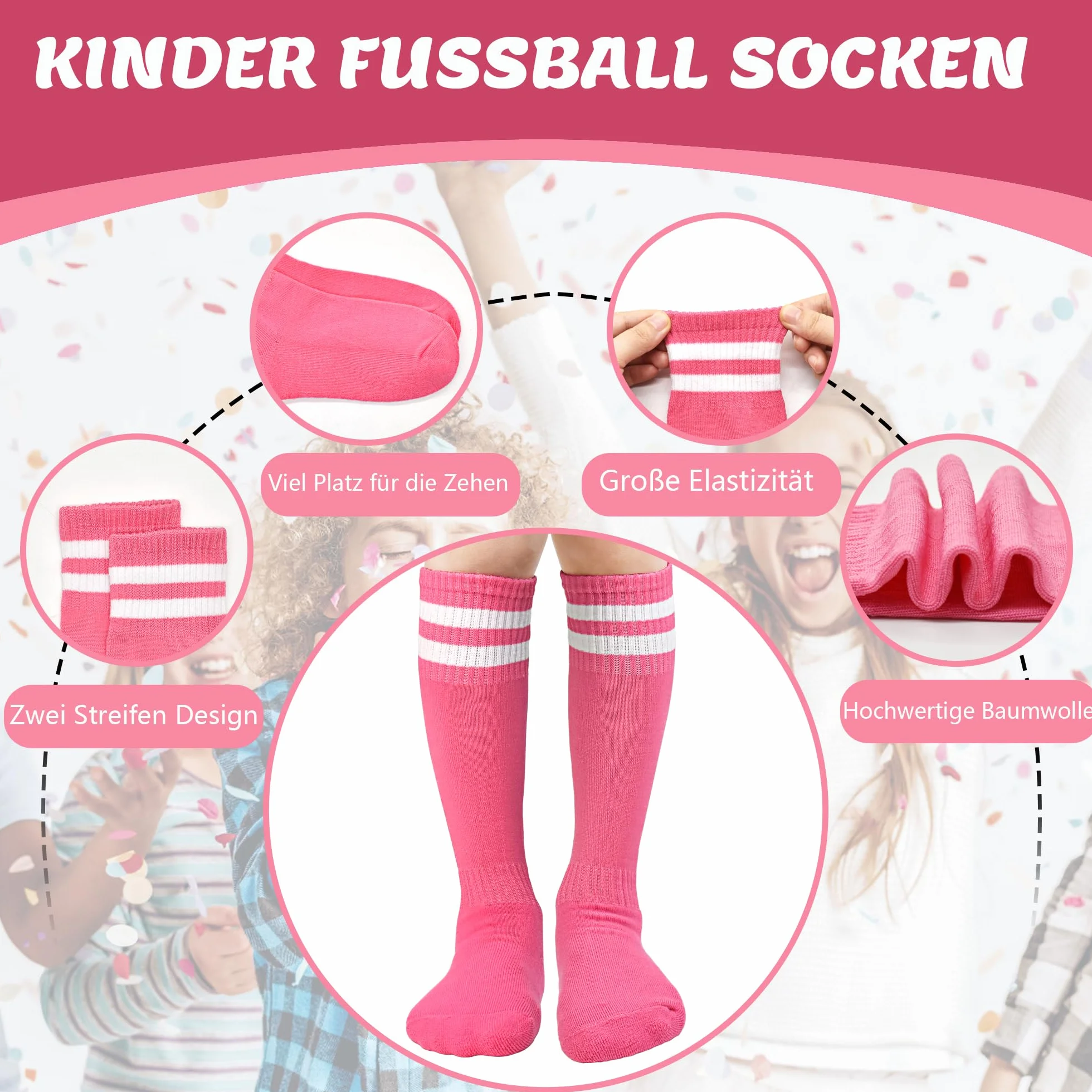 HYCLES 1/2 par de calcetines de fútbol para niños, calcetines deportivos largos para la escuela, calcetines de fútbol largos y transpirables para niñas y niños de 3 a 13 años