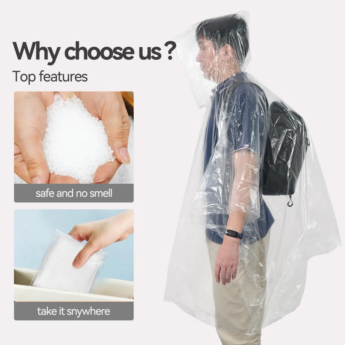 Poncho de lluvia desechable transparente para hombre y mujer, 5/10 unidades, 100% impermeable, con capucha, ligero, para senderismo, camping y viajes, poncho de emergencia