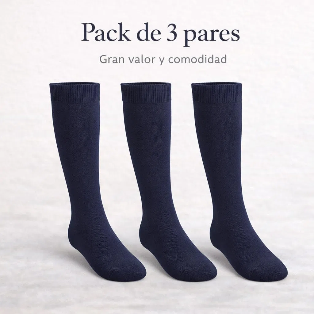 Calcetines Escolares Azul Marino Niño Niña – Altos Colegio – 98% Algodón Premium – Puño de Compresión (No Aprieta) – No Hacen Bolas – Pack 3