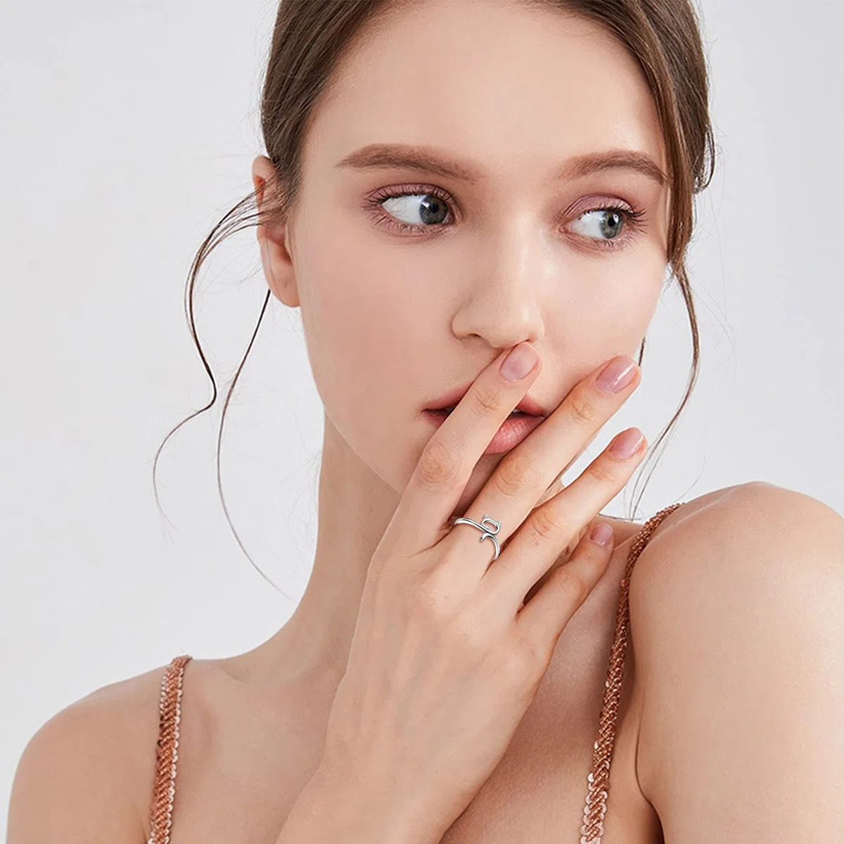 Anillo de mujer de plata 925 – Anillo en Forma de Gato Ajustable Anillo Gatito para Mujeres Chica Niña