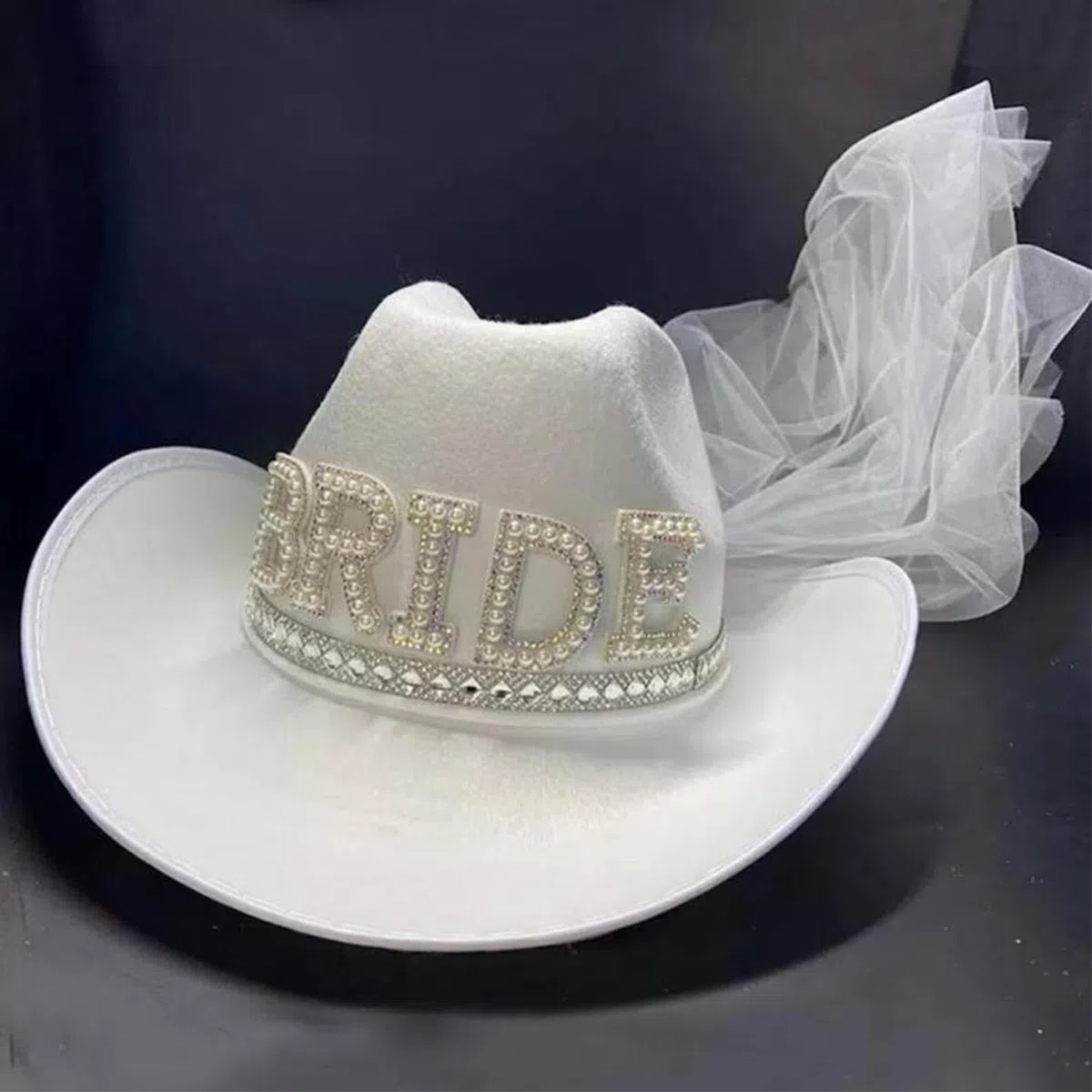Sombrero blanco de vaquera para novia, ajustable, con velo, sombrero de despedida de soltera, decoración de cosplay Zorq