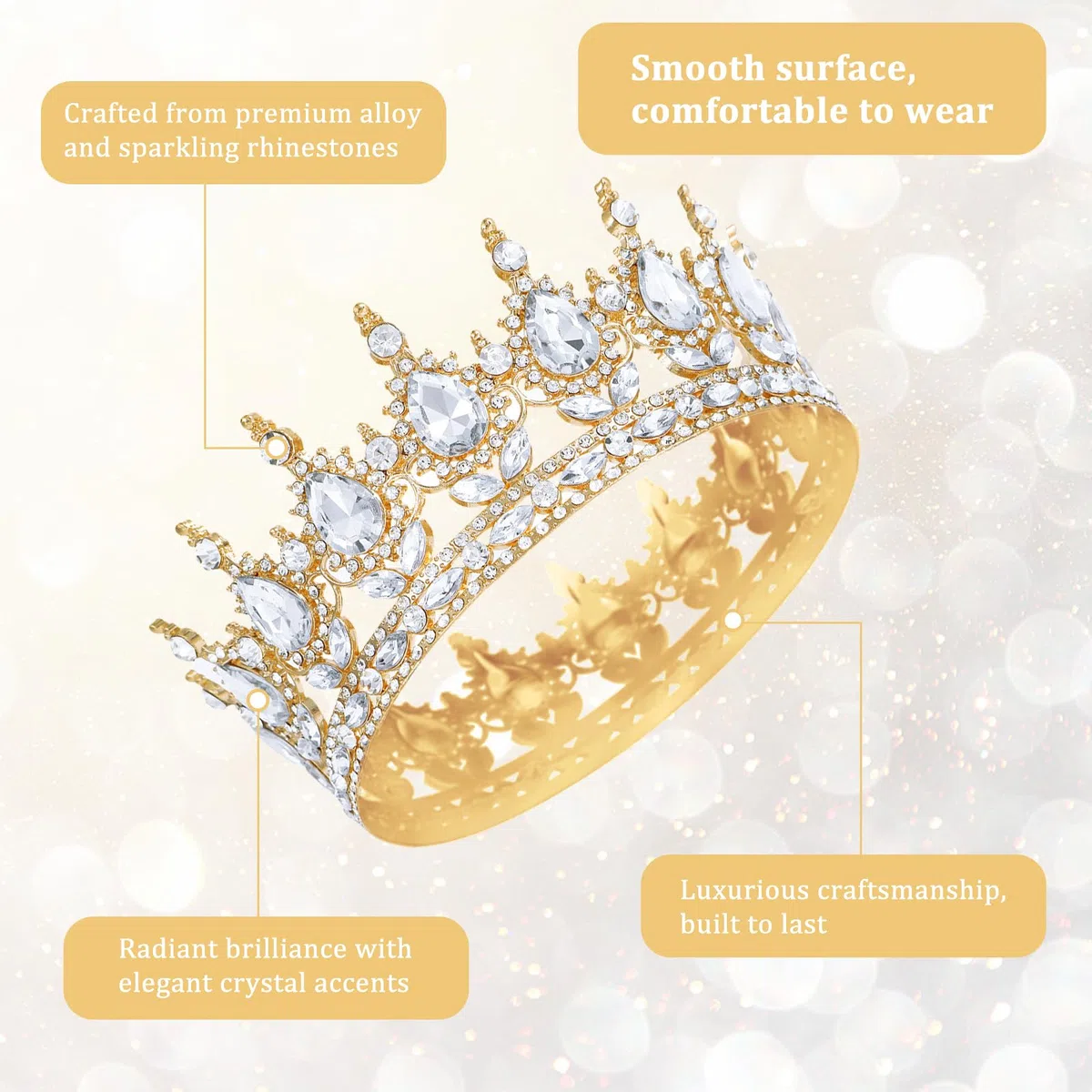 OMJMYY Corona Reina Corona de Cumpleaños Corona de Princesa Tiara Redonda con 4 Decoraciones para Pastel de Feliz Cumpleaños para Cumpleaños, Fiesta de Princesa, Disfraces