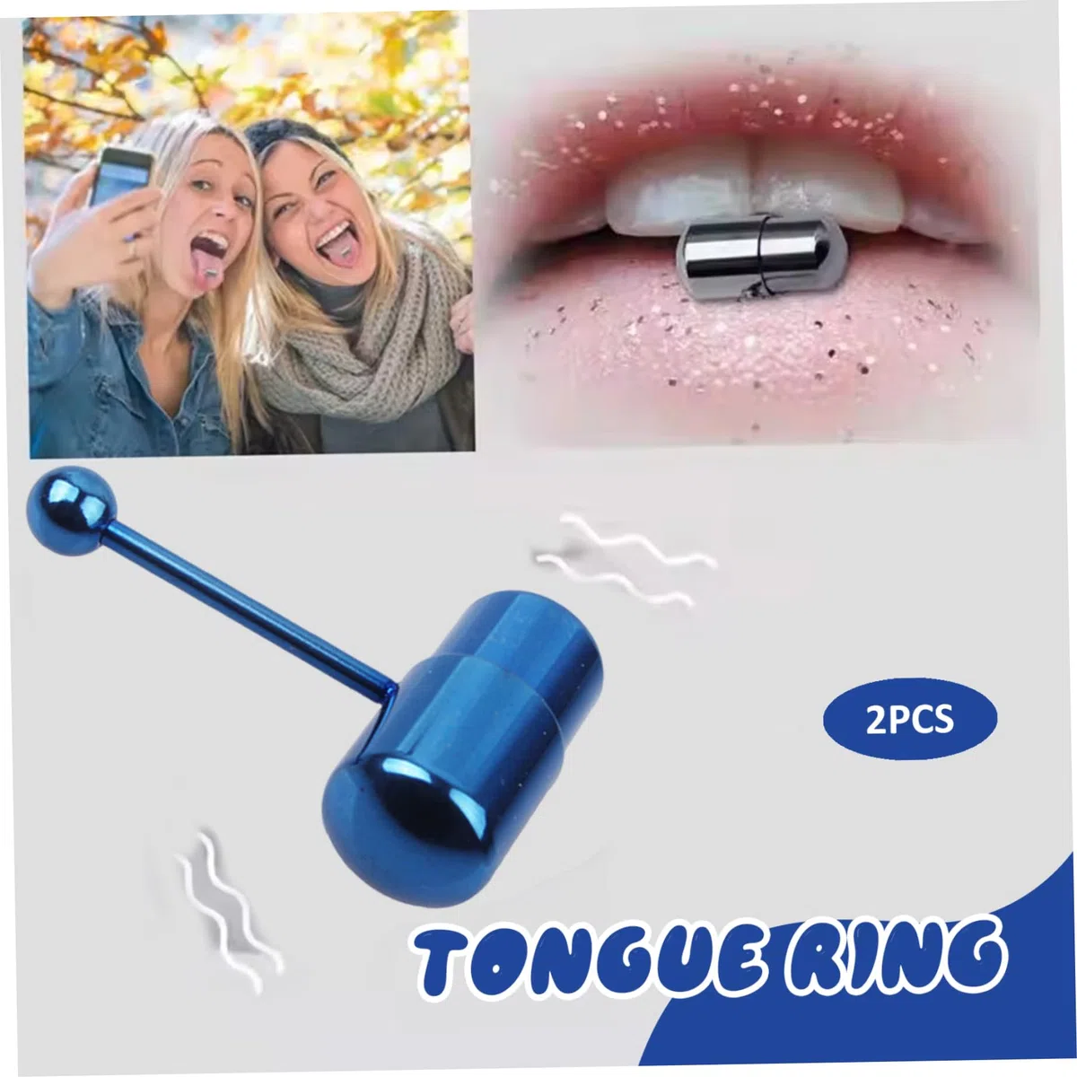 Percing de la Barra de Lengua, 2 Piezas Vibrantes de la Barra de Lengua de vibración perforando Acero Inoxidable de Acero Inoxidable vibración Azul para Mujeres y Hombres