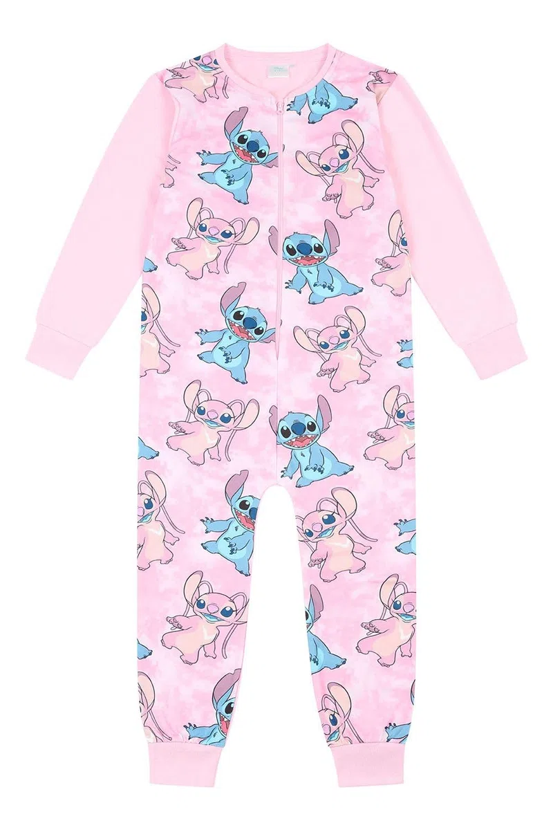 Disney Pijama de forro polar rosa Lilo and Stitch & Angel para niñas, todo en uno