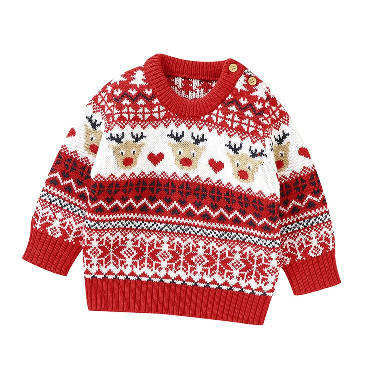 Jersey Navidad Niño Bebe Niña Reno, Jersey Navideño Niño, Suéter Sudadera de Punto de Manga Larga de Navidad de Invierno Rojo Ropa Bebe con Botones