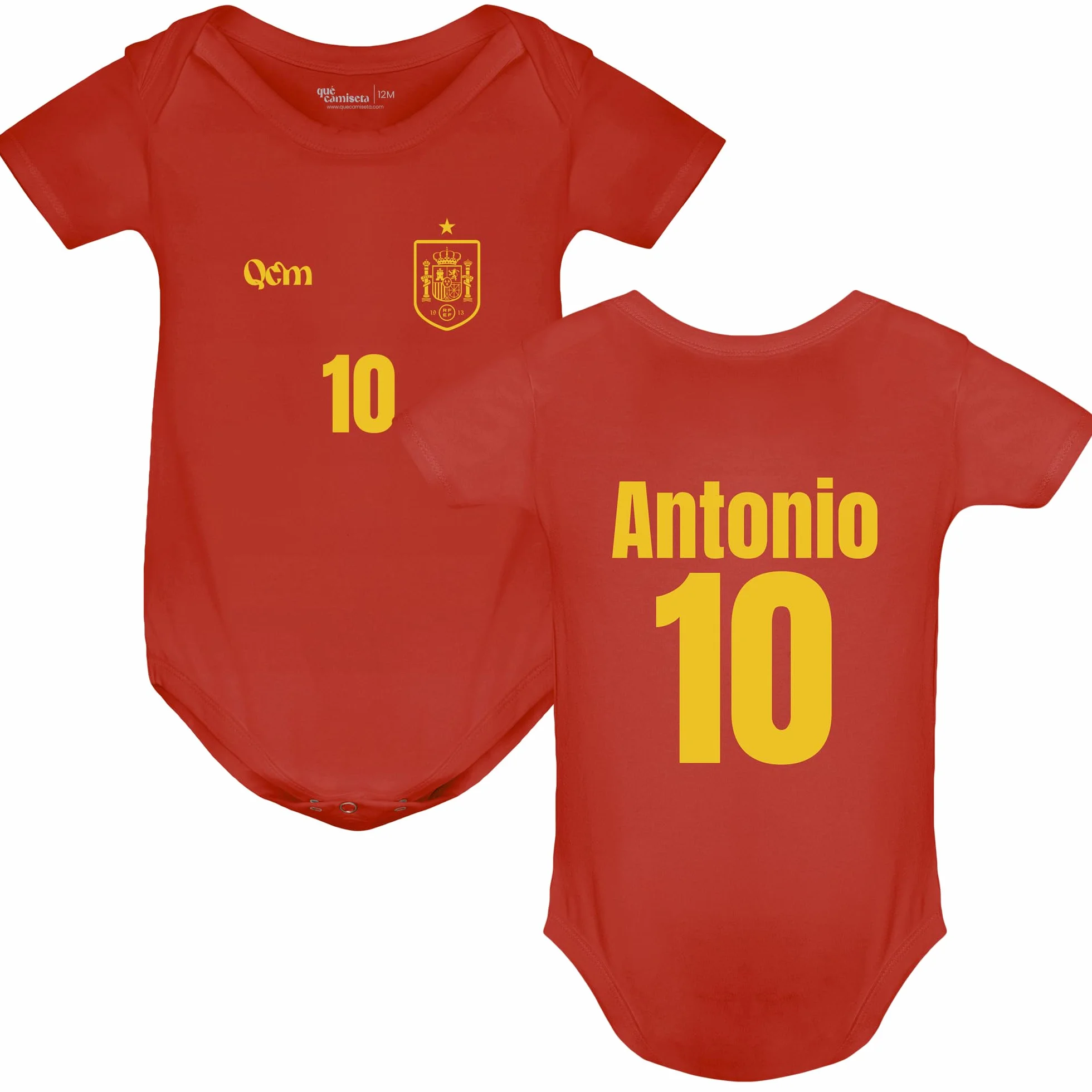 Body Bebé España – Personalizado con Nombre y Número – Estilo Fútbol – Con Escudo – No Oficial