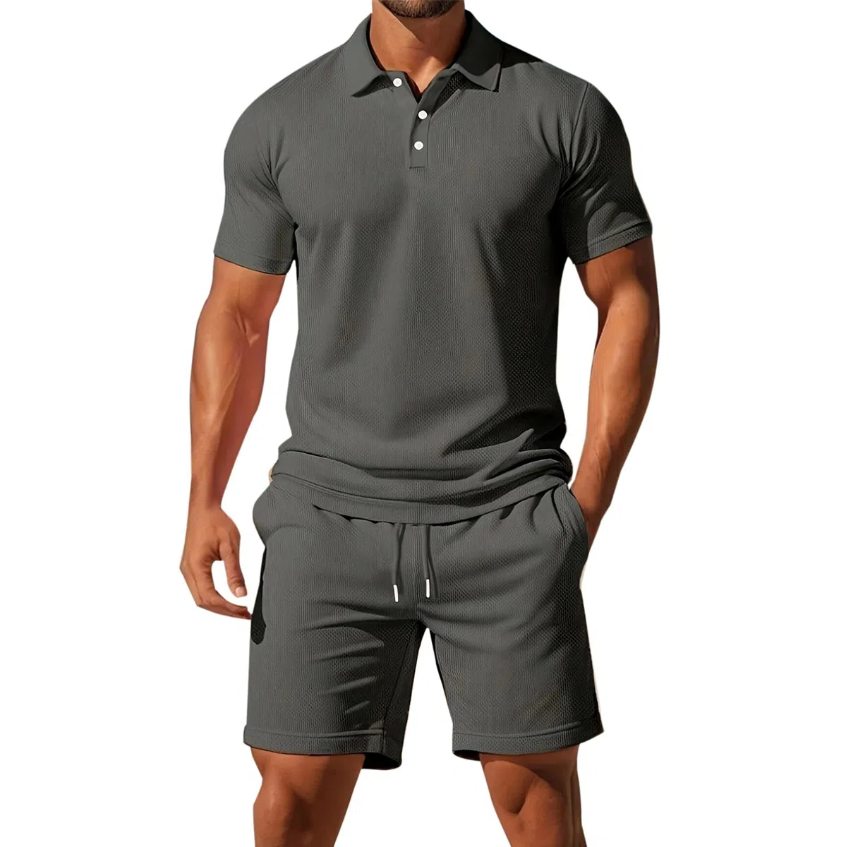 Conjunto de 2 piezas de polo y pantalones cortos para hombre, ropa deportiva de verano con botones sólidos, transpirables, conjuntos de camisas y pantalones cortos a la moda, casual, traje de gimnasio