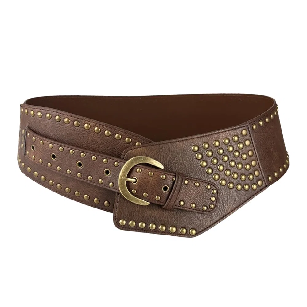 Cinturon Mujer Remaches Dorados Borde Ancho Moda y Elegante Cinturones Estilo Vintage Adecuado para Todas las Ocasiones
