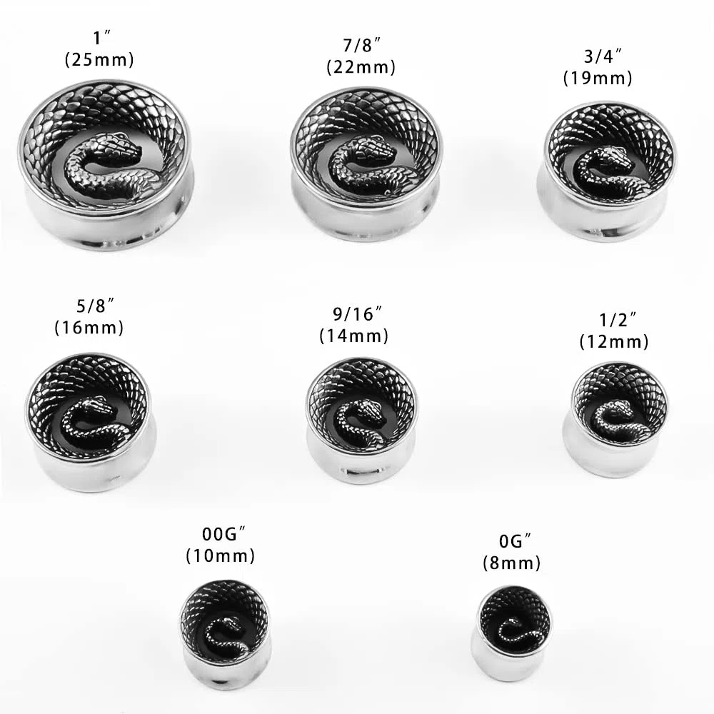 DOEARKO Dilataciones Orejas Tunnel Serpiente Expansores de Oreja de Acero Inoxidable Ear Tunnel Piercing Joyería 8mm-25mm