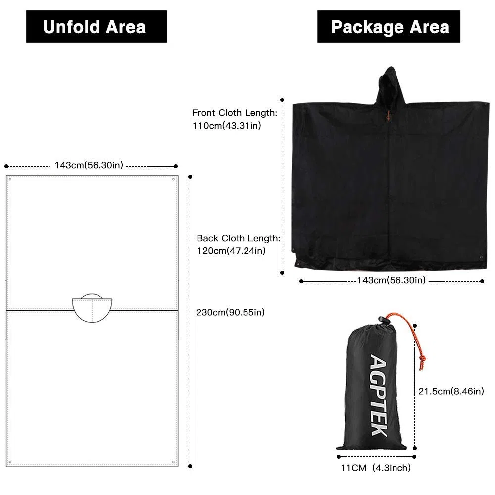 AGPTEK Poncho de Lluvia, Chubasquero Impermeable para Manta de Picnic, Toldo para Senderismo, Acampada y Pesca, Unisex