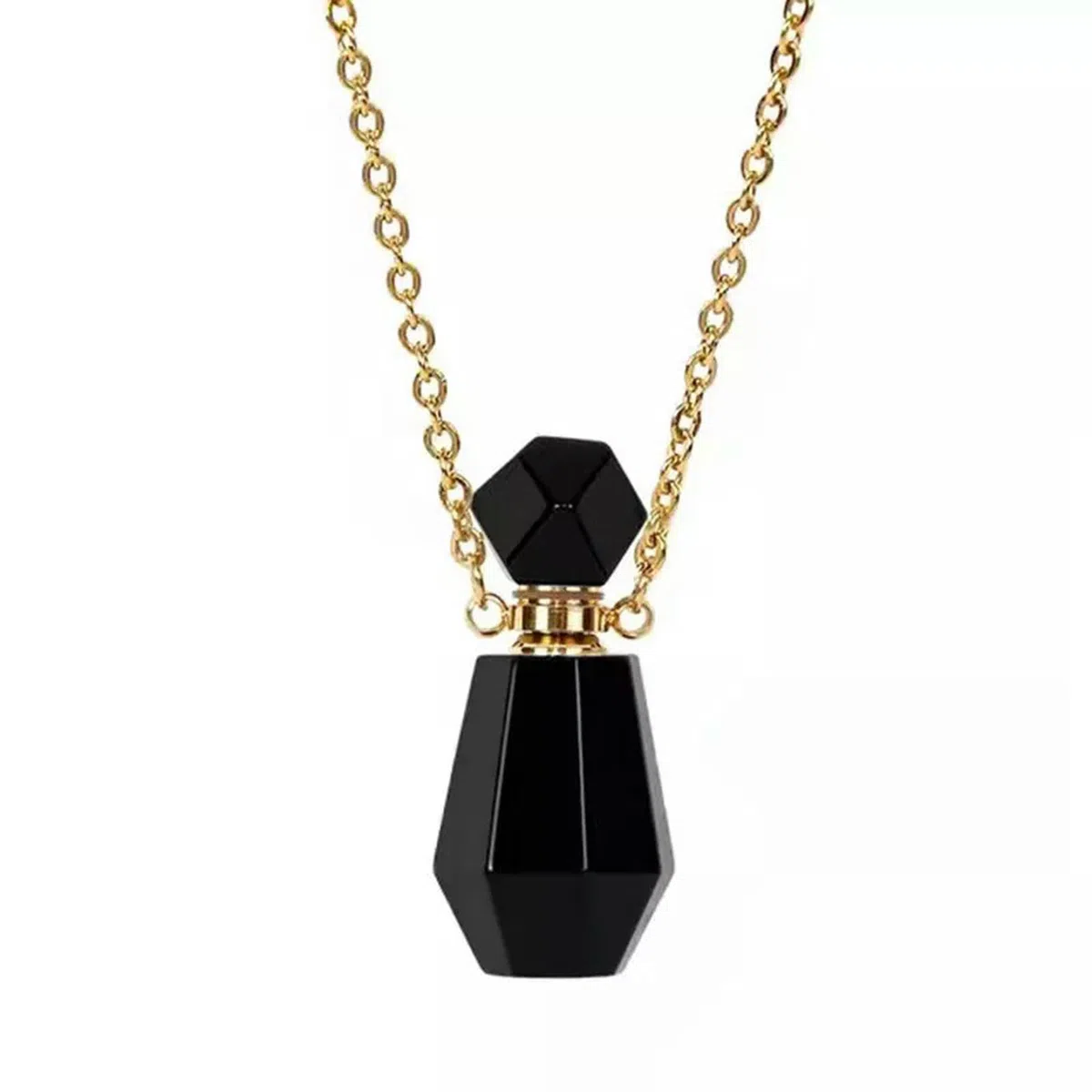 Colgante de Botella de Perfume con Aceite de obsidiana Negra Natural de Cristal de Cuarzo