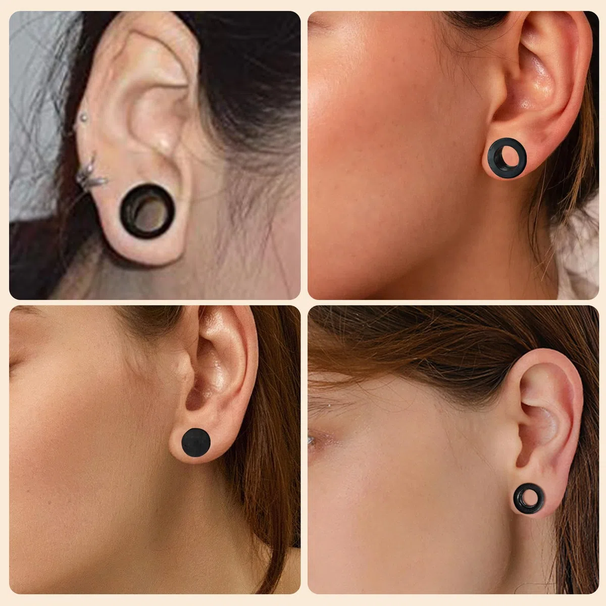 8 pares de dilatadores de silicona para los oídos, 3-25 mm, flexibles, de doble acampanado, para hombre y mujer - Negro y blanco