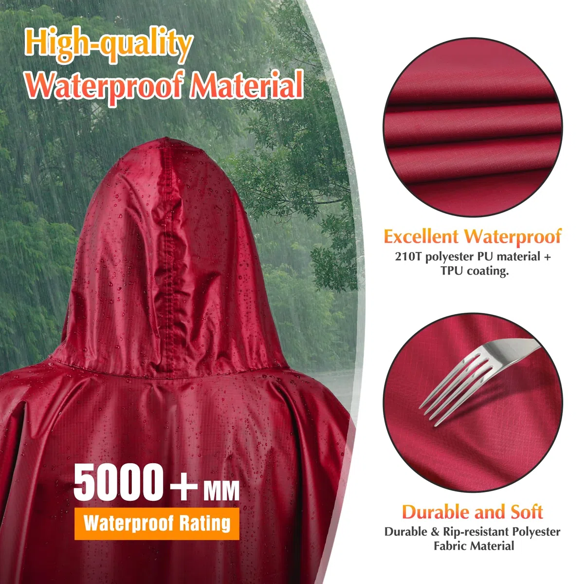 Chubasquero Impermeable para Lluvia, Mujer Unisex Ligeros Poncho de Lluvia Impermeable Multiuso Impermeable para el Aire Libre Campamento Excursionismo y Pesca