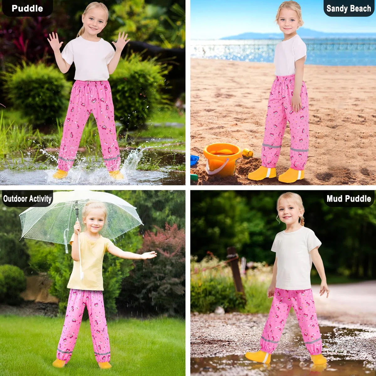 Pantalon Impermeable Niño Niña Pantalón de Lluvia Transpirable Pantalón Barro Reflectante 1-10 años