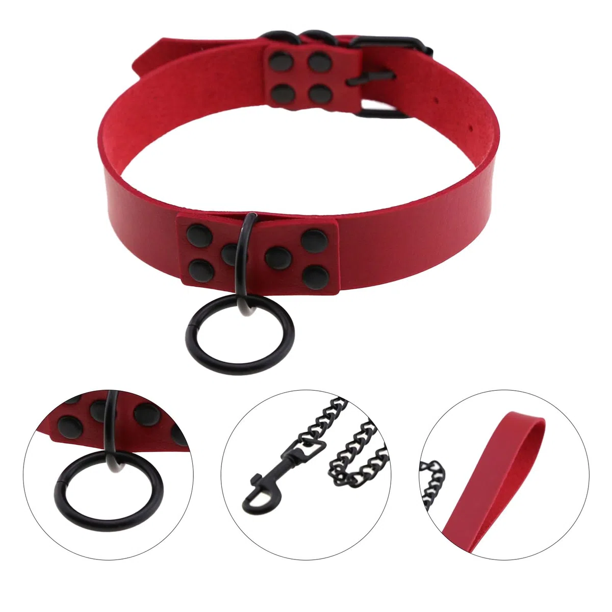 EUPSIIU Gargantilla punk de piel sintética, collar de cuero suave rojo, gargantilla con junta tórica para hombre y mujer, arnés gótico sexy, gargantilla de poliuretano ajustable, accesorio de
