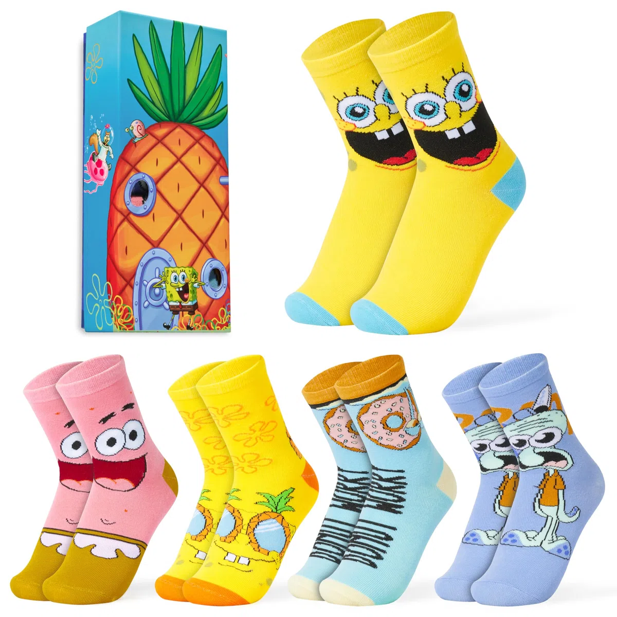 SPONGEBOB SQUAREPANTS Calcetines Bob Esponja Niños, Pack de 5 Calcetines Divertidos y Transpirables, Regalo Ideal, Dibujos Animados