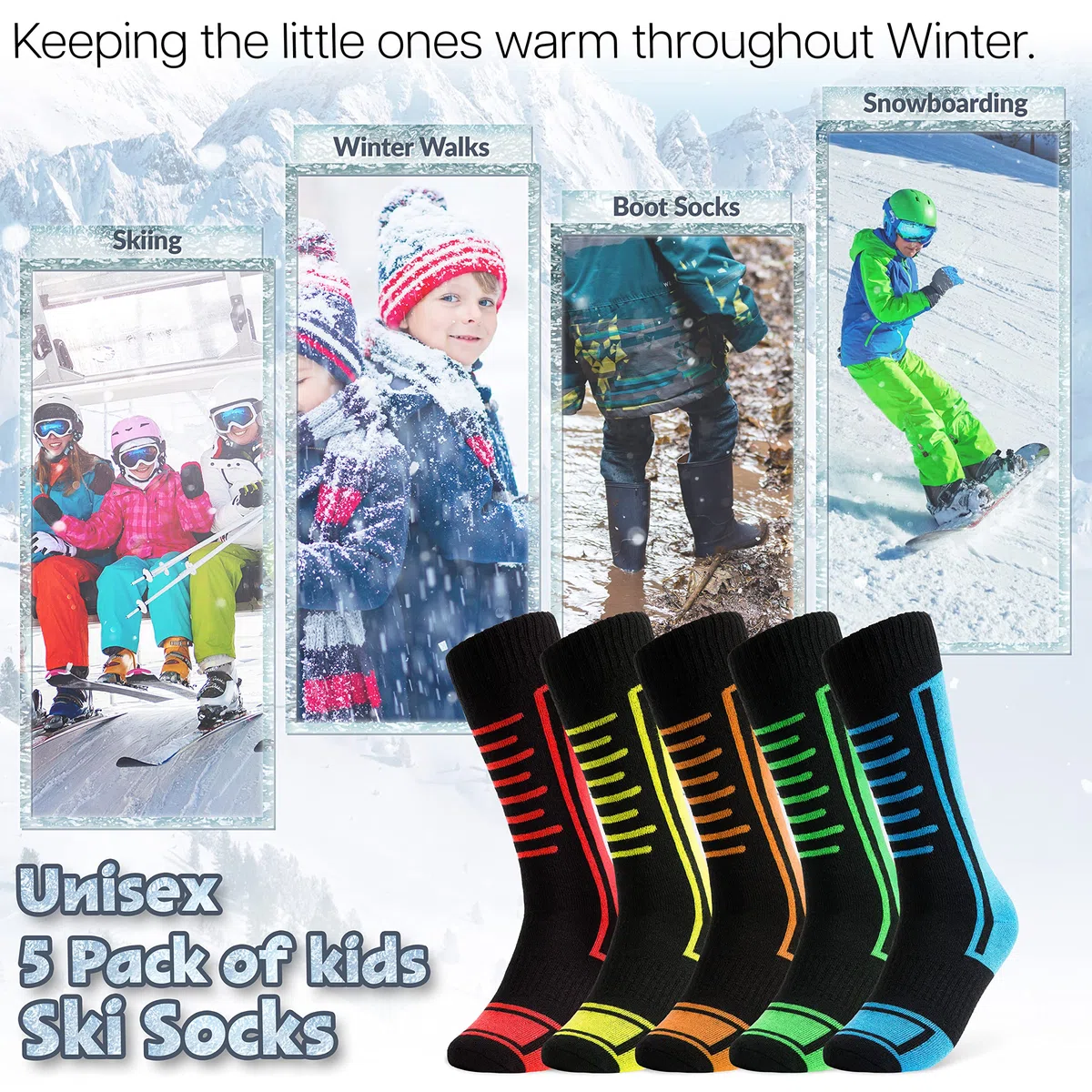 CityComfort Calcetines de Esquí para Niños Multipack 27-31, 31-36