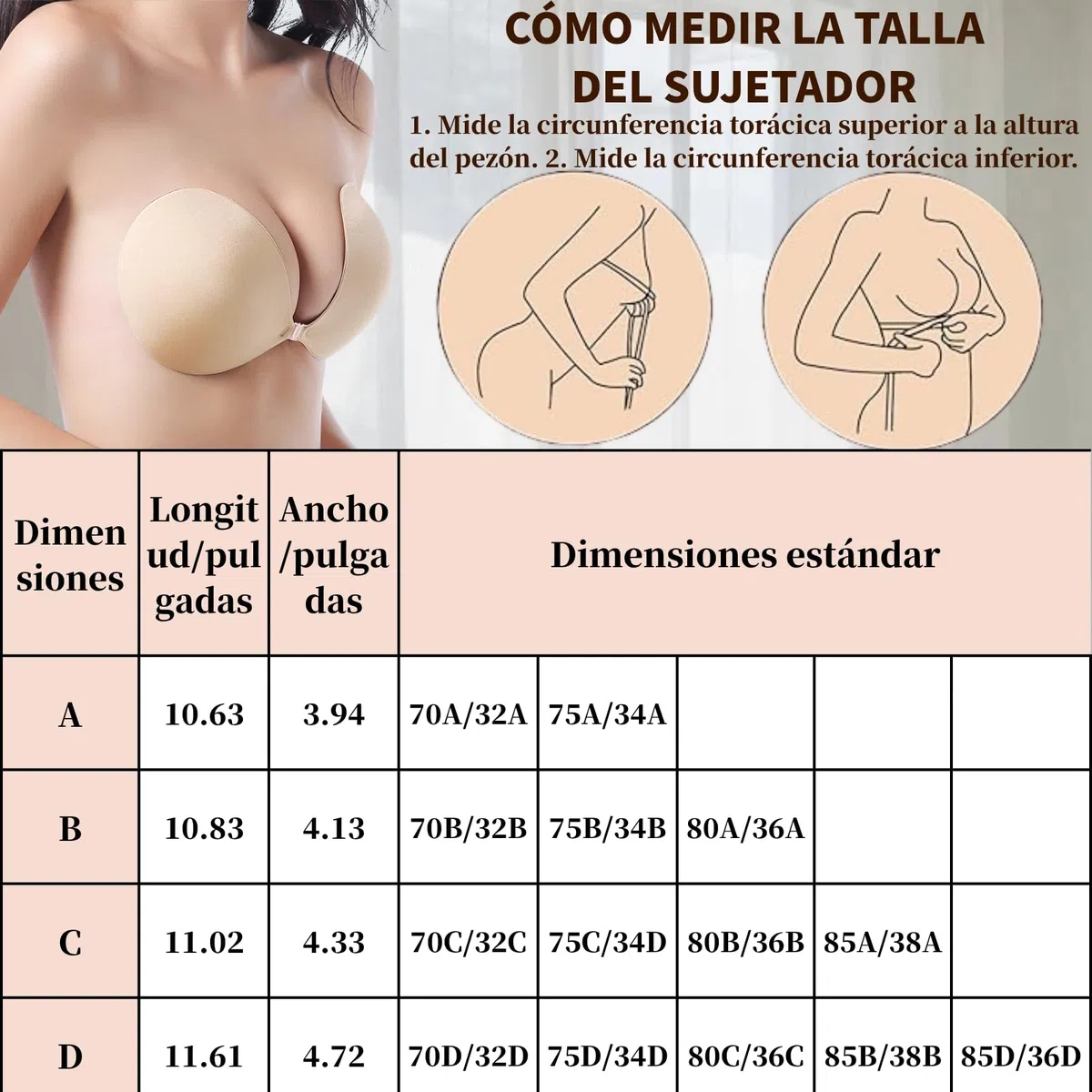 Dresmannst Sujetador Push Up sin Tirantes con 4 Pezoneras Adhesivas Invisibles para Espalda Descubierta Invisible Adhesivo Sticky Bra al Aire Pecho, Fácil de Limpiar, Discreto y Cómodo