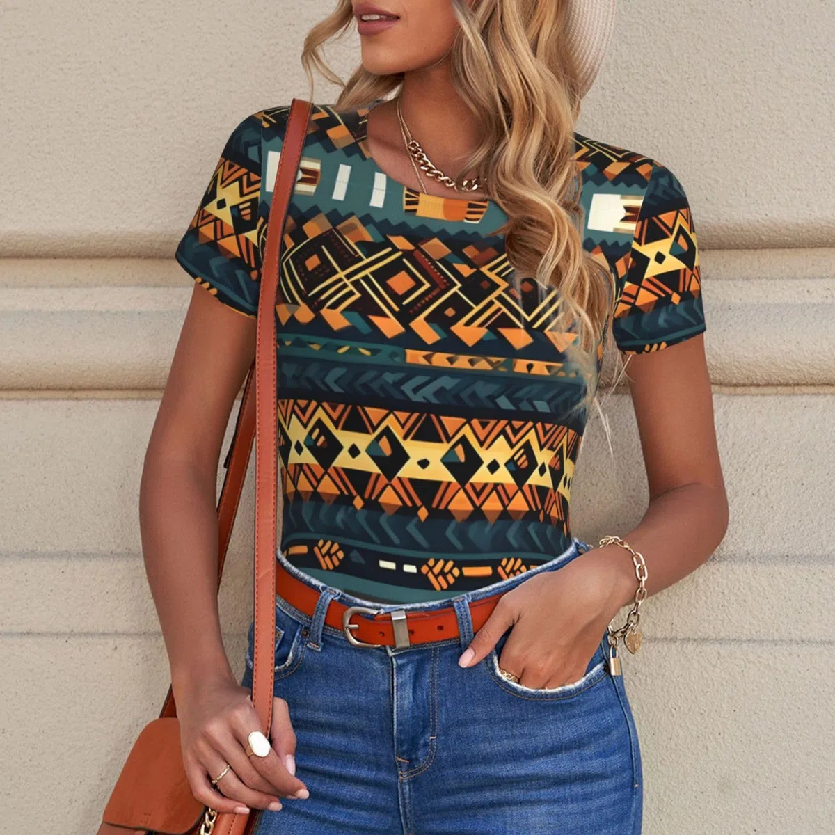 Body de manga corta para mujer, diseño tribal africano étnico, suave, elástico, cuello redondo, entrepierna a presión, parte superior versátil para jeans, faldas, pantalones, uso diario