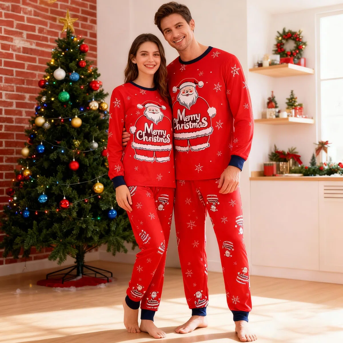 GRPSKCOS Pijamas de Navidad para adultos, pijamas de Navidad para adultos, pijamas largos a juego, conjunto de pijamas de Navidad para hombres y mujeres
