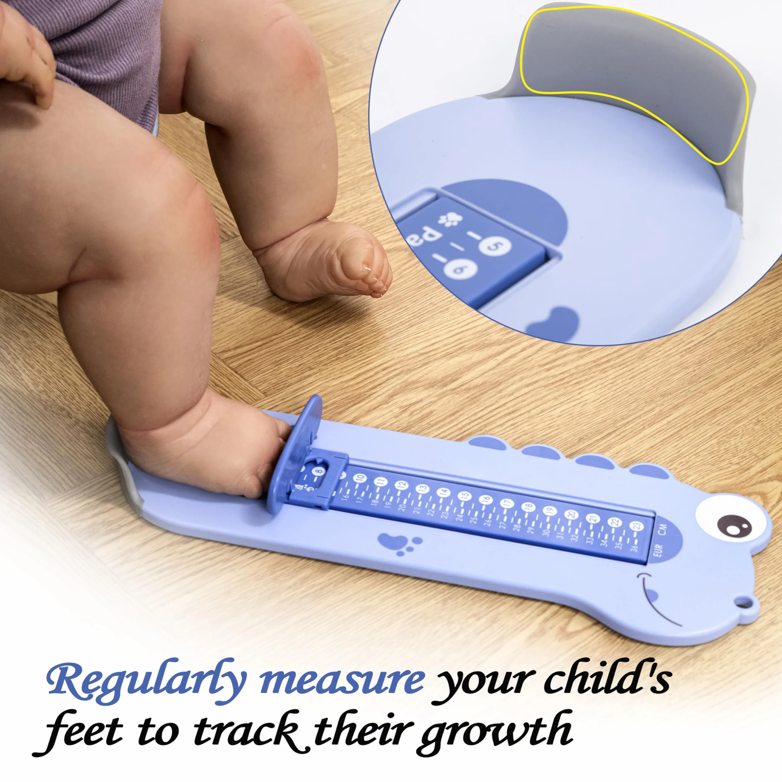 Pedímetro para bebés y niños - Tallas 0 a 35 - Medidor de pies para determinar la talla de bebés y niños Pedímetro para bebés (azul)