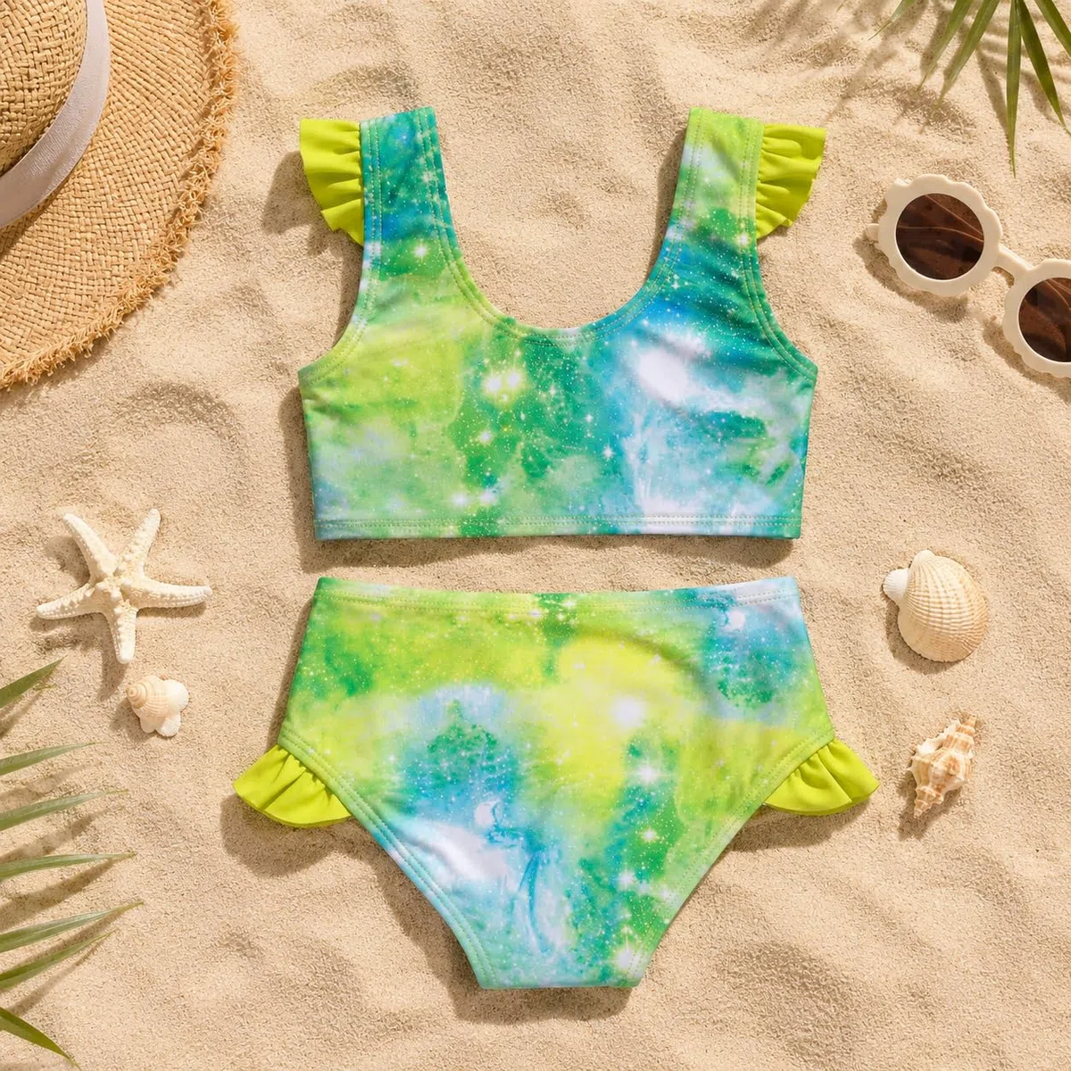 Traje de Baño para Niñas Conjunto de Bikini de Dos Piezas Unicornio, Sets Tankini de 3-14 Años