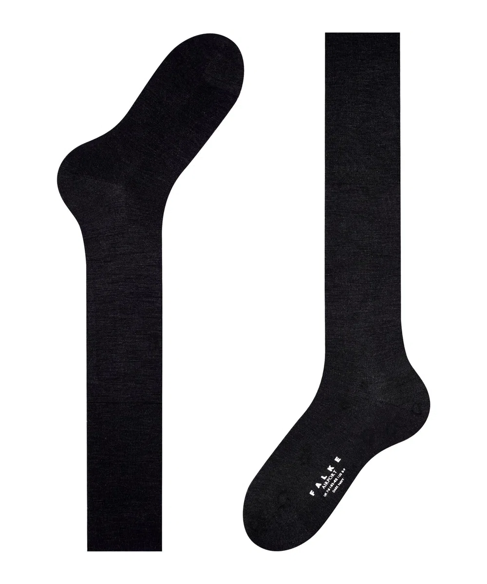 FALKE hombre Airport calcetines largos transpirable regulación del clima antiolores lana algodón largo plano delgado elegante costura plana en la zona de la punta 1 par