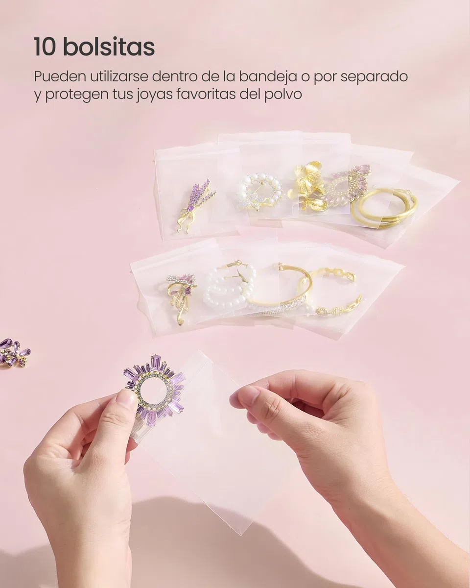 SONGMICS Portajoyas, Soporte para Joyas, Marco de Metal, Bandeja de Terciopelo, para Collares, Pulseras, Pendientes, Aretes y Anillos, Idea de Regalo, Dorado Claro JJS036AB01